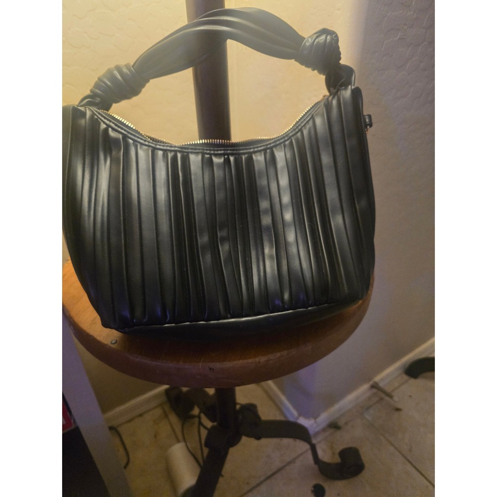 Urban Expressions Black Pleated Knotted Handle Hobo Shoulder Bag Vegan Leather